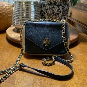 Tory Burch Black/gold pebble leather crossbody